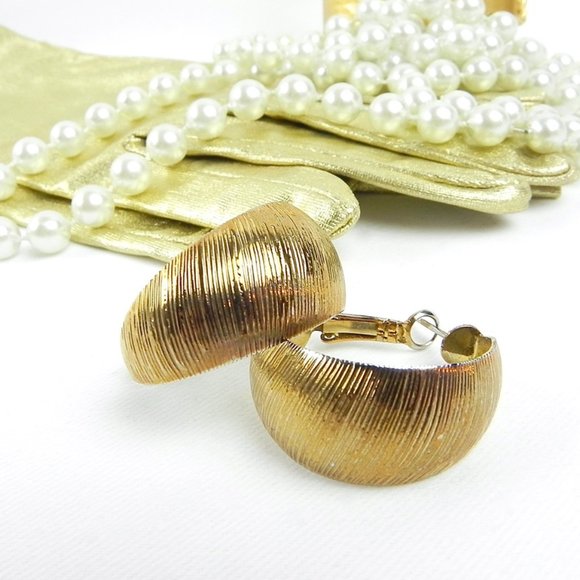 80s Golden Earrings | Gold Tone & Silver Metal Wide Hoop Earrings - Picture 1 of 7
